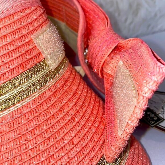 Sun n Sand Straw Visor With Hook And Hoop Closure In Pink And Gold - Picture 8 of 12